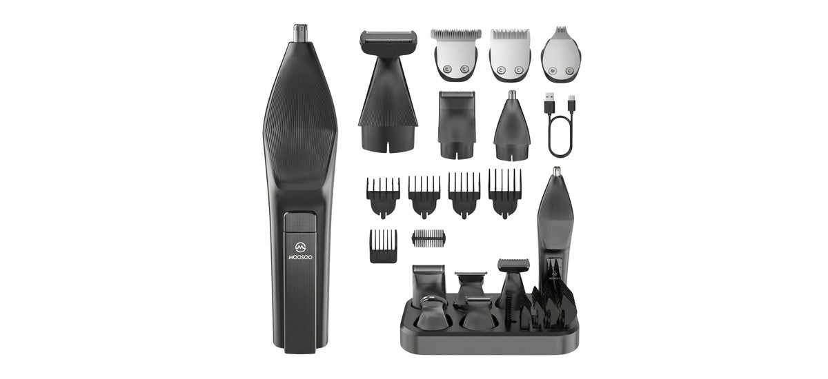 Moosoo RS1901 Barttrimmer-Set mit Längenkämmen und Aufsätzen für den Dreitagebart