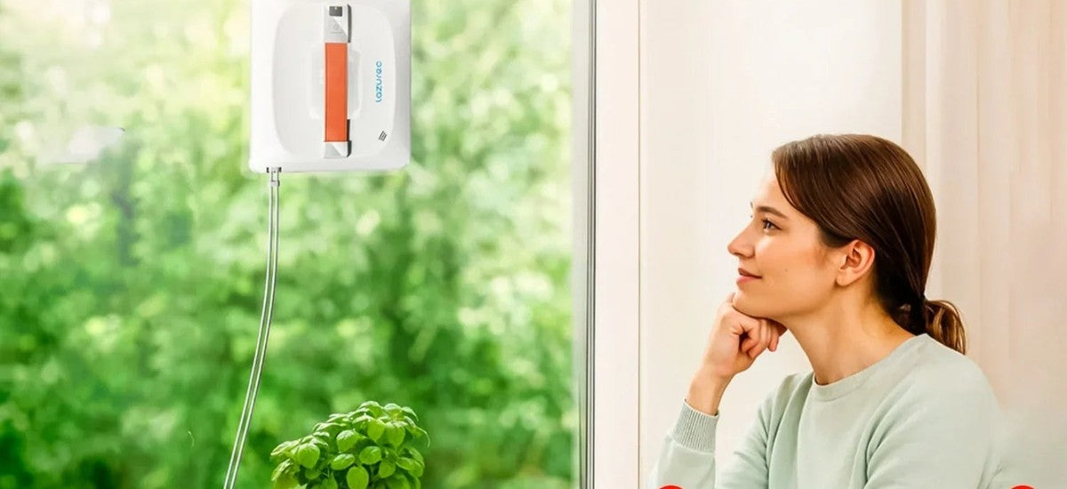 Lazurec A9 Pro Fensterputzroboter reinigt eine große Glasfläche am Fenster