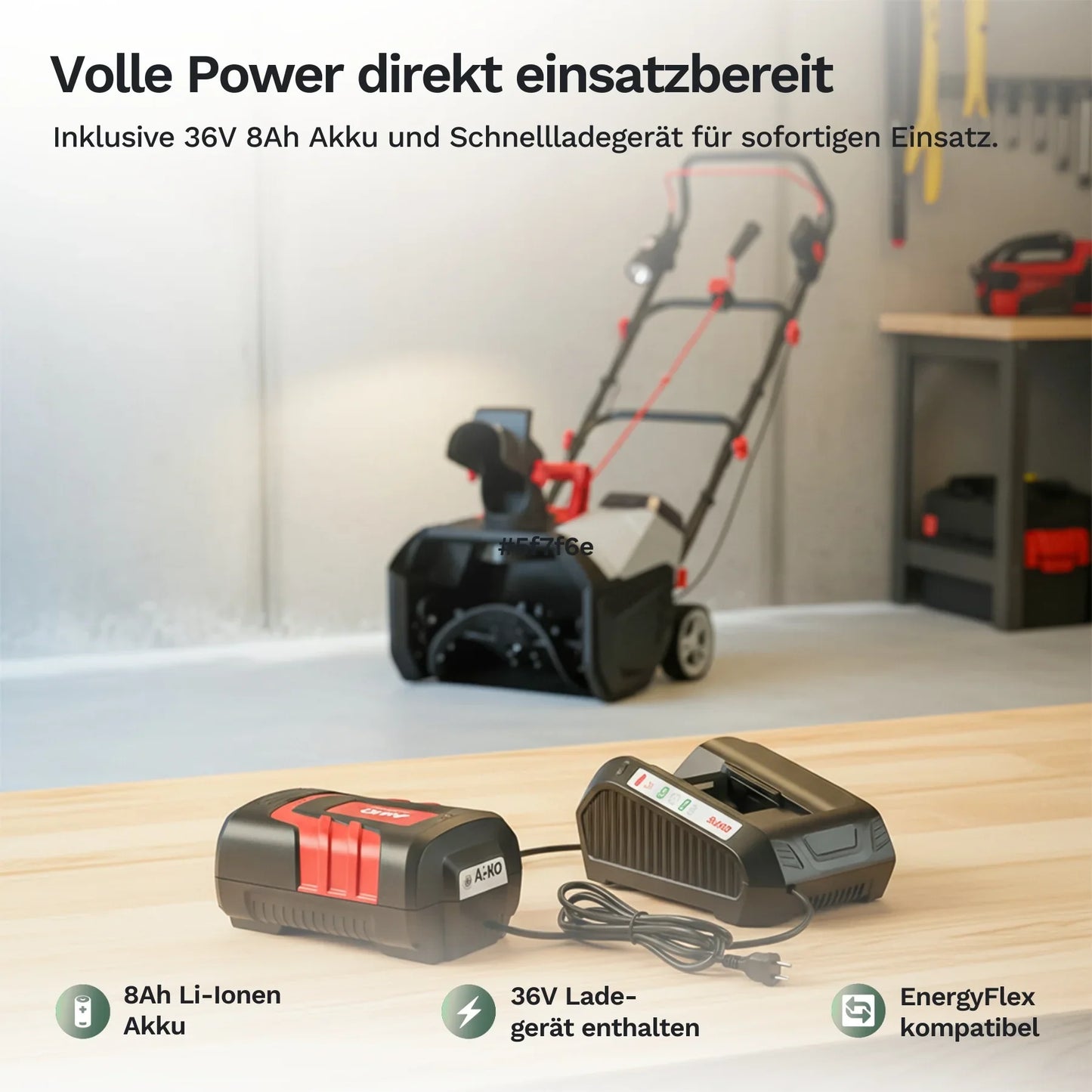 Akku-Schneefräse inkl. 36V 8Ah Akku und Schnellladegerät