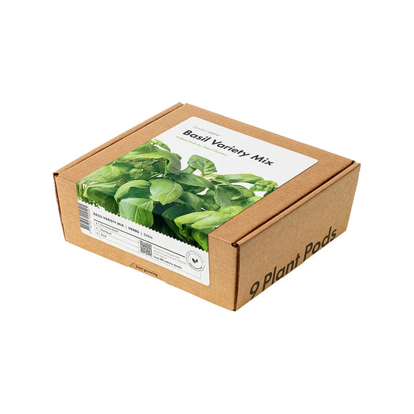 Basilikum-Sortenmix Pflanzkapseln, 9er Packung in brauner Pappbox