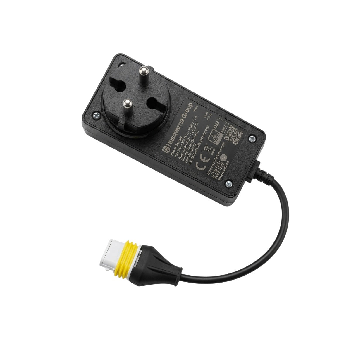 Netzteil mit EU-Stecker und schwarzem Kabel, rechteckiges Gehäuse