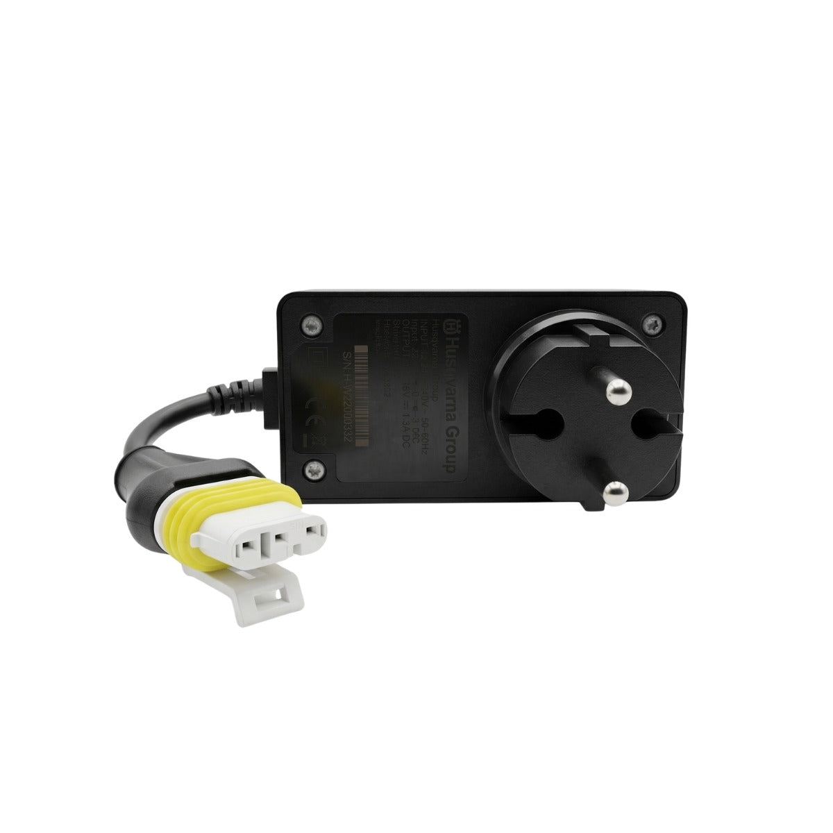 Netzteil mit EU-Stecker, schwarzes Gerät mit Anschlusskabel und Netzstecker