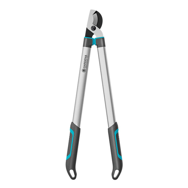Gardena Astschere mit langen Griffen, silbernen Armen und blau-schwarzem Griff