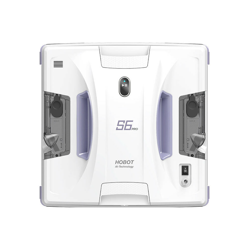 Hobot S6 Pro Fensterputzroboter, Vorderansicht mit blauen Antriebsseiten und Logo 56 Pro
