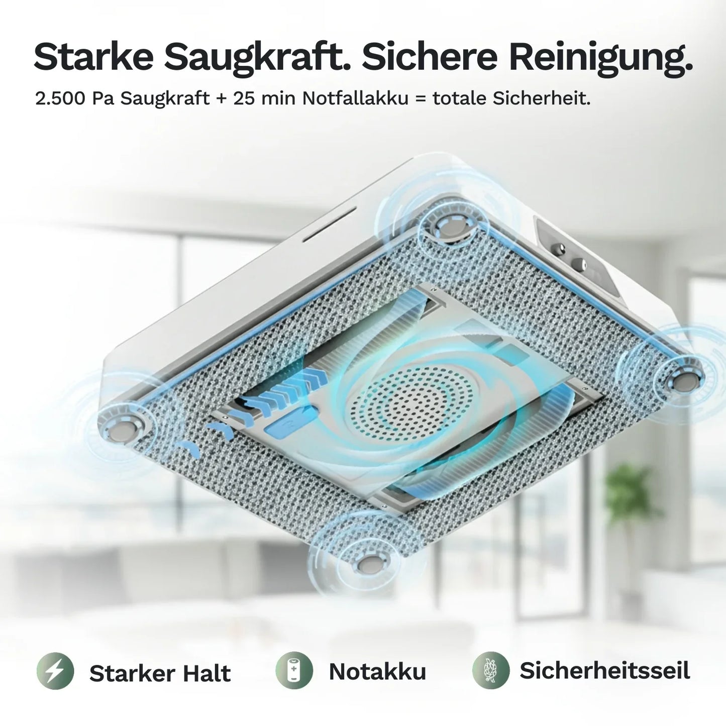 Fensterputzroboter A9 Pro mit Saugöffnungen und Mikrofasereinigungsfläche