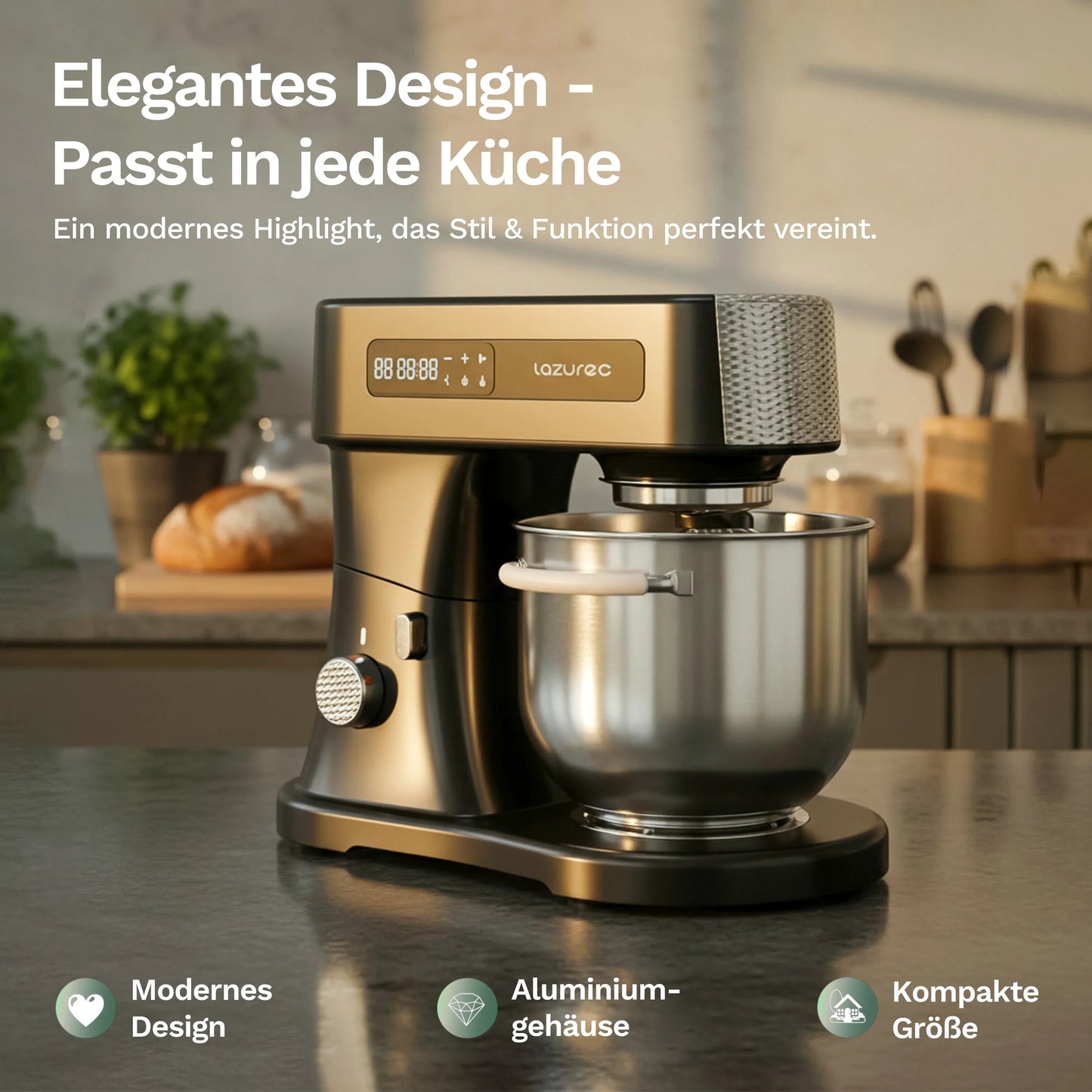 Bakara Mix One Küchenmaschine in Gold/Schwarz mit Edelstahlschüssel und Rührkopf