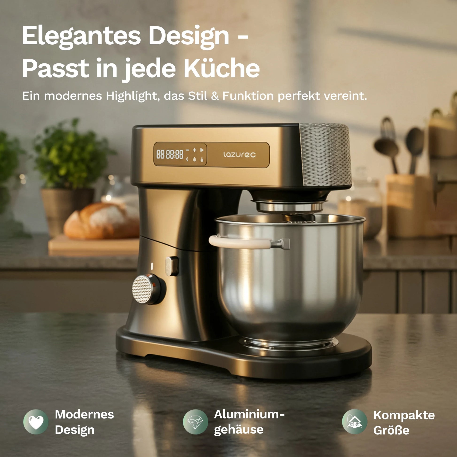 Bakara Mix One Küchenmaschine in Gold/Schwarz mit Edelstahlschüssel und Rührkopf