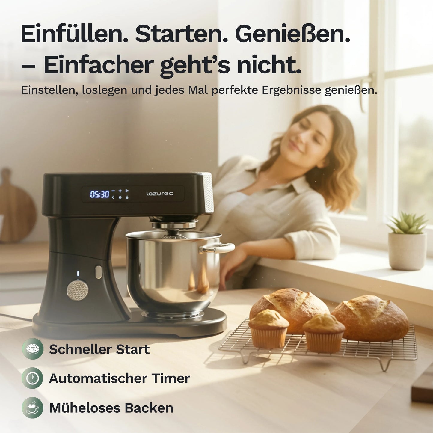 Bakara Mix One Küchenmaschine mit Edelstahlschüssel und digitalem Display am Kopf
