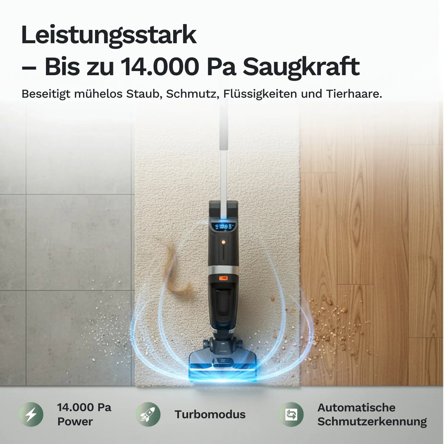 Bodenreinigungsaufsatz des Nass-Trocken-Saugers mit LED-Leuchte