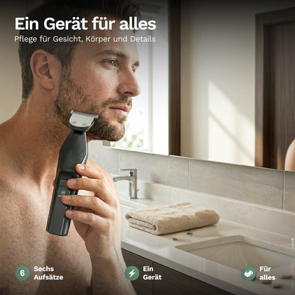 Barttrimmer RS1901 am Kinn eines Mannes, Trimmaufsatz montiert