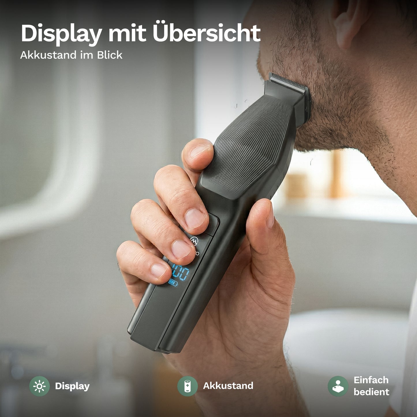 Barttrimmer RS1901 mit LED-Display und Akkuanzeige am Griff
