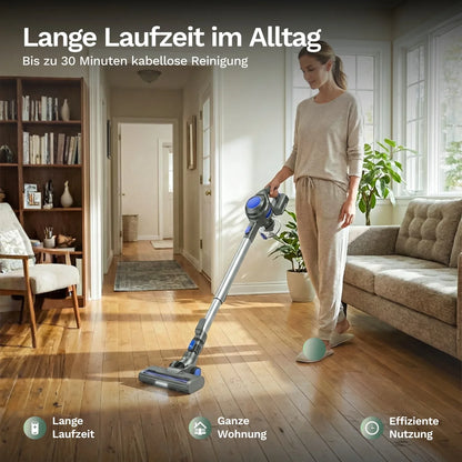 Akku-Staubsauger XL-618A im Flur: Bedienperson mit Bodendüse auf Parkett