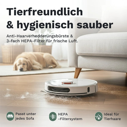 Saug- und Wischroboter mit HEPA-Filterbereich, Nahaufnahme von oben