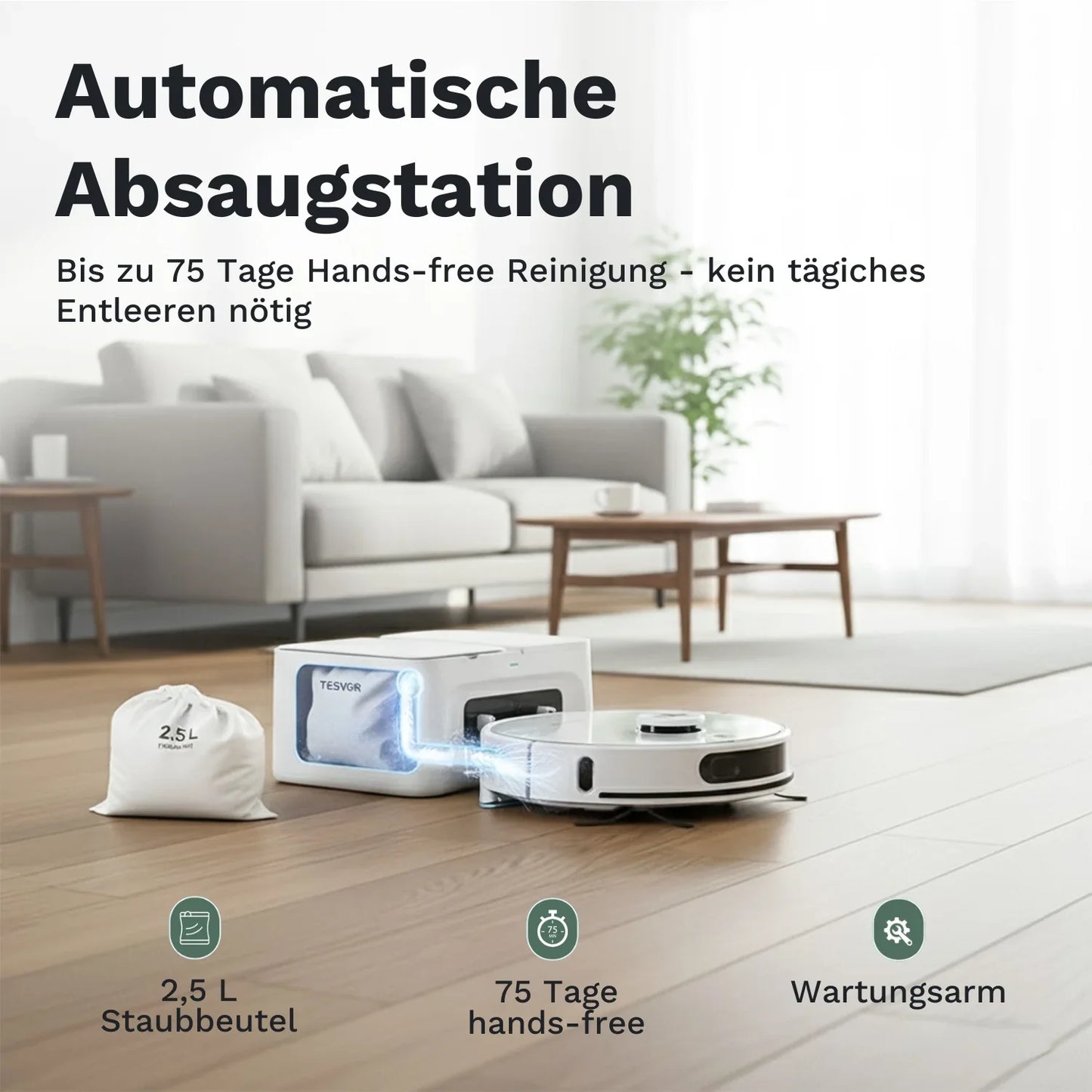 Tesvor S8 Max - Imu- ja pyyhkimisrobotti automaattisella pölysäiliön puhdistuksella (Päivitetty versio)