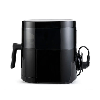 Dualfryer airfryer side view with handle and power cord connection