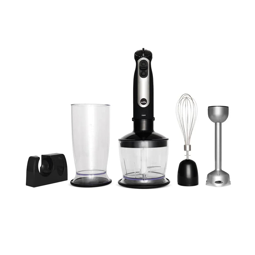 Wilfa Essential Stabmixer-Set: Motorteil, Zerkleinerer, Mixbecher, Schneebesen und Aufsätze