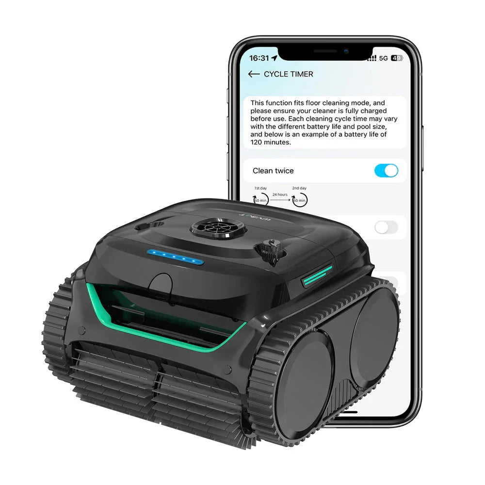 Wybotics Wybot C2 Akku-Poolroboter mit App auf Smartphone, schwarz-grau, grüne LEDs