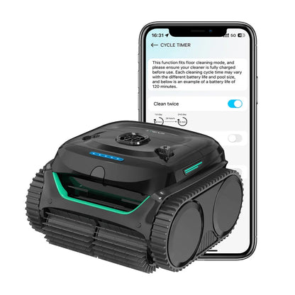 Wybotics Wybot C2 Akku-Poolroboter mit App auf Smartphone, schwarz-grau, grüne LEDs