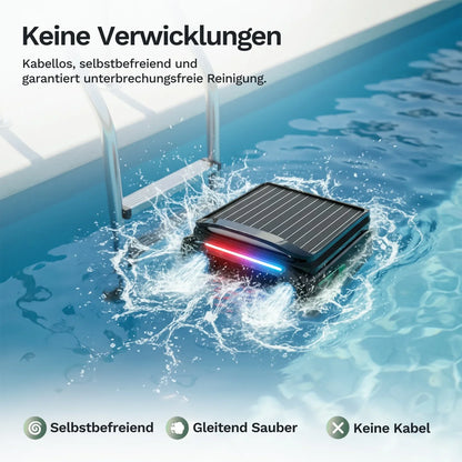 Wybot F1 Solar-Skimmer im Wasser mit rotem LED-Licht an der Front
