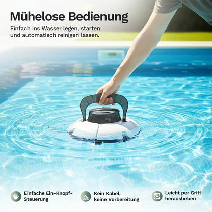 Poolroboter HJ1102P mit Tragegriff, weißem Gehäuse und blauem Bedienmodul