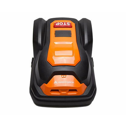 Rasenroboter SA900B Frontansicht mit Display, schwarz und orange